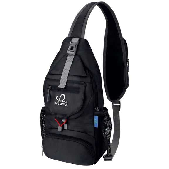 WATERFLY Unisex Small Packable Hiking Travel Sling Bag Cross-Body Shoulder Chest Bag,Black