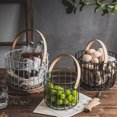 thumbnail image 1 of Storage Basket with Solid Wood Handle Wrought Iron Hollow Storage Basket Vegetable Fruit Snack Storage for Living Room Kitchen, 1 of 10
