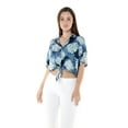 thumbnail image 3 of Women's Hawaiian Tie Front Crop Top Aloha Shirt in Pacific Palm Navy 2XL, 3 of 5