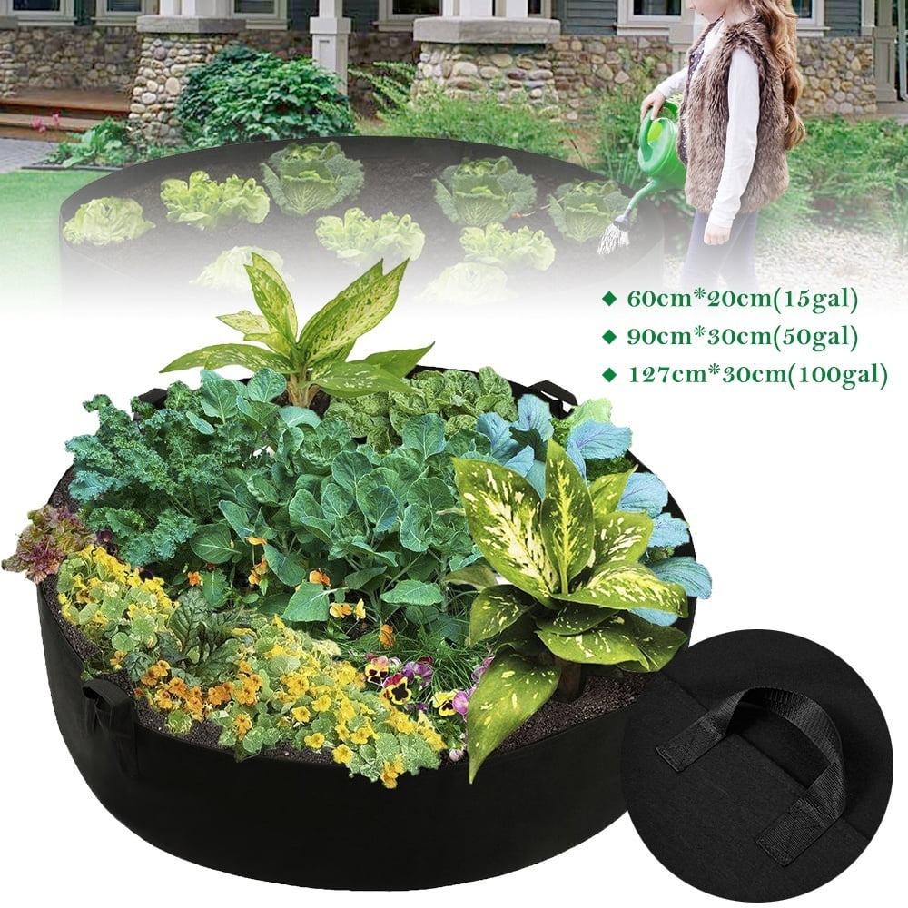 Fabric Raised Garden Bed Round Planting Container Grow Bags Breathable Felt Pot 