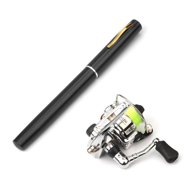 Canne à Pêche de Poche Pliable Combo Moulinet Mini Stylo Kit Canne à Pêche Télescopique Spinning