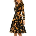 thumbnail image 2 of FKELYI Halloween Pumpkin Women Dress Size L Polyester A-Line Swing Twirl Skater Dress Skull Bats Leisure Women's Wear to Work Dresses Midi, 2 of 4