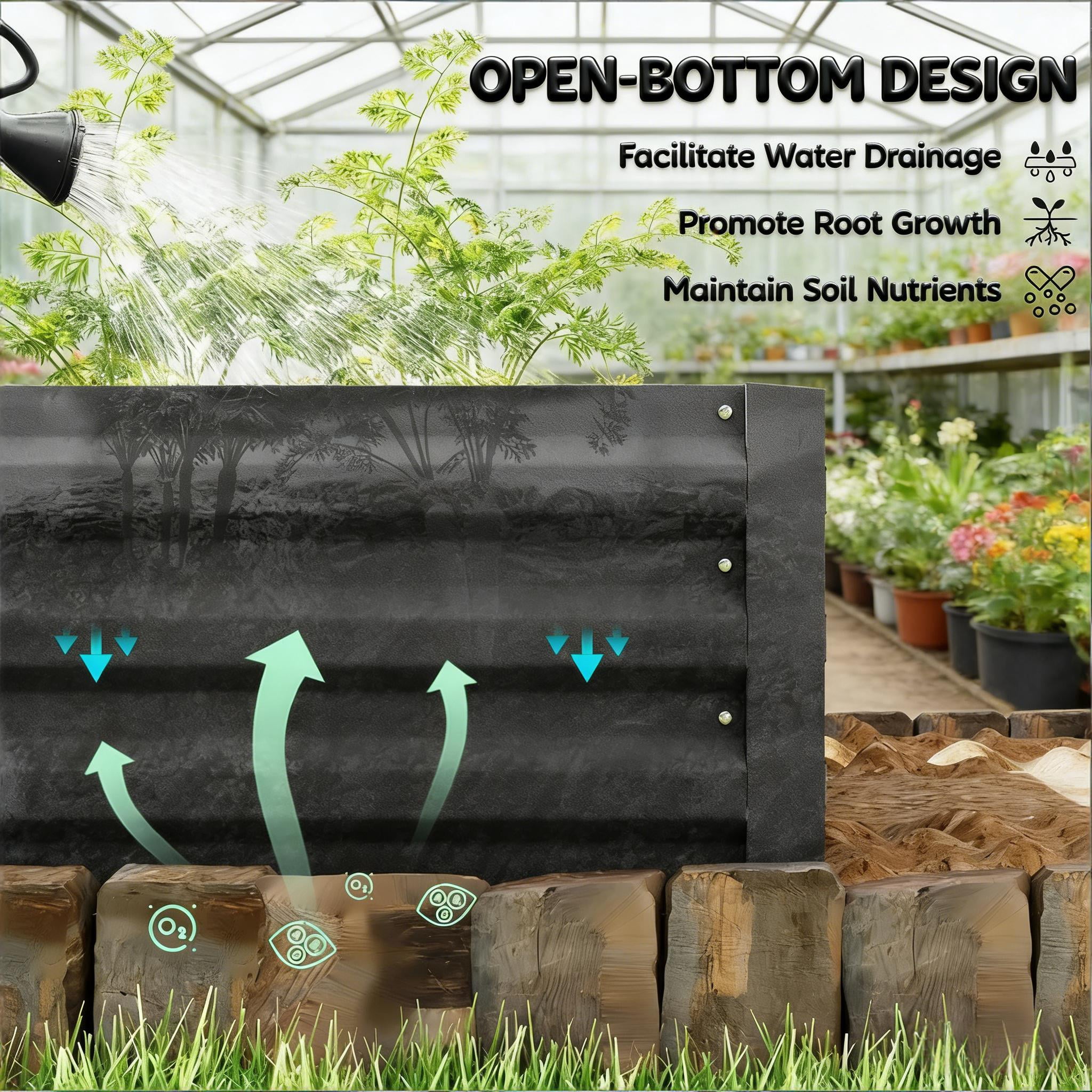Galvanized Steel Raised Garden Bed Outdoor Planter Box for Flowers Succulents Vegetables Herbs Large Black Open Bottom Rust Resistant Easy Assembly