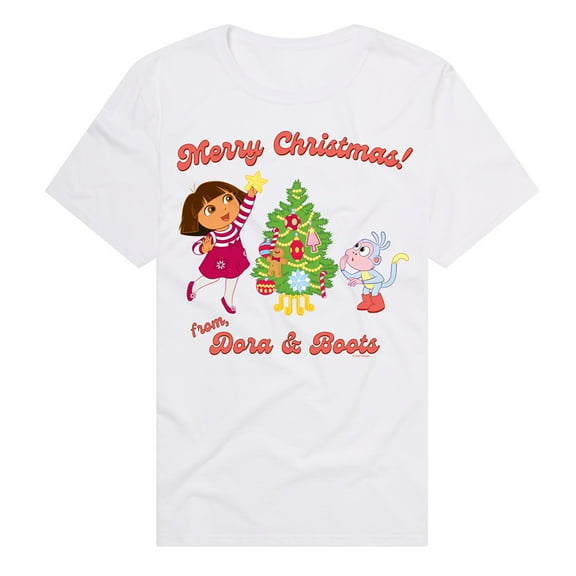 Popfunk Happy Holidays from Dora and Boots Unisex Adult Premium T Shirt (Small) White