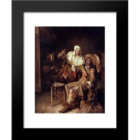 Tavern scene with maid trying to fill the glass of a cavalier (The Empty Glass) 20x24 Framed Art Print by Pieter de Hooch