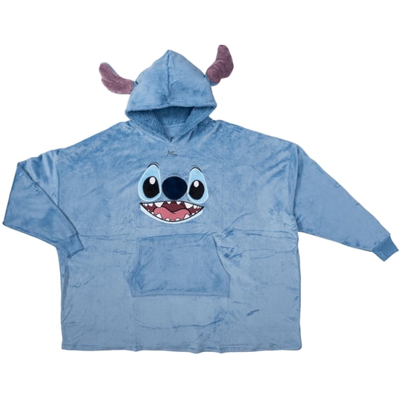 MJC Stitch Costume Big Face Blue Oversized Giant Blanket Hoodie Sleep Poncho with Hood Halloween Cosplay Extra Comfy for Lounging - One Size