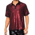 thumbnail image 1 of CAMISA POLO de Lentejuelas INSPIRE CHIC para Hombre con Cuello de Color de Contraste y Mangas Cortas para Fiestas Disco M Rojo, 1 of 4