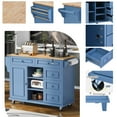 Blue rolling mobile kitchen island cart with Rubber wood desktop