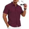 thumbnail image 4 of Domzest Men's Collared Shirts Short Sleeve Button Down Shirt Summer Casual Striped Textured Beach Shirt Wine XL, 4 of 8
