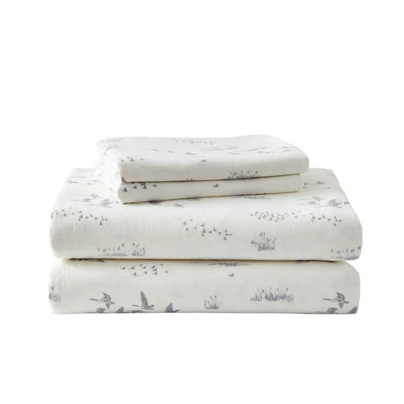 Eddie Bauer Geese Meadow Beige Cotton Flannel 4 Piece Sheet Set, King