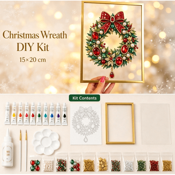 DIY Jeweled Christmas Wreath Art Kit, All-in-One Gem Art Making Set, Perfect Interactive Activity for Family Holiday Craft Night