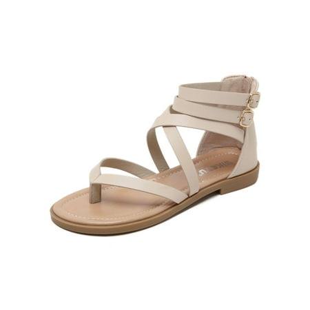 

Women s Gladiator Sandals Summer Flat Thong Cross Strappy Sandals Trendy Roman Shoes with Zipper