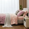 thumbnail image 4 of HIG 7 PCS Reversible Washed Microfiber Comforter set with Sheets, Diamond - Stitched Queen Bed in a Bag, Dusty Pink, 4 of 10