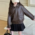thumbnail image 4 of Fozruso School Jackets Girls 3-4 Years,Girls' Leather Jacket Zip Up Windbreaker Stylish Outerwear For Kids Brown, 4 of 6