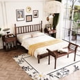 thumbnail image 2 of Queen Size Retro Bedroom Outfit, Platform Bed With Gourd-shaped Headboard, Storage Nightstand And Bench, Walnut Flavor,, 2 of 5