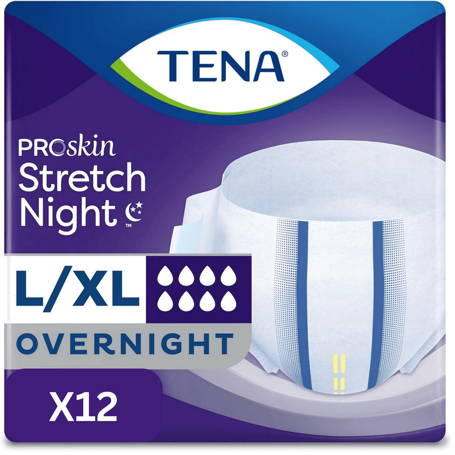 TENA ProSkin Overnight Protection Incontinence Briefs, Large / Extra Large, 12 Count