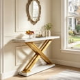 thumbnail image 5 of Fnova 55" Modern Luxury Console Table, Gold & White Faux Marble Entryway Table, X-Shaped Frame Narrow Sofa Table for Living Room, Hallway, 5 of 14