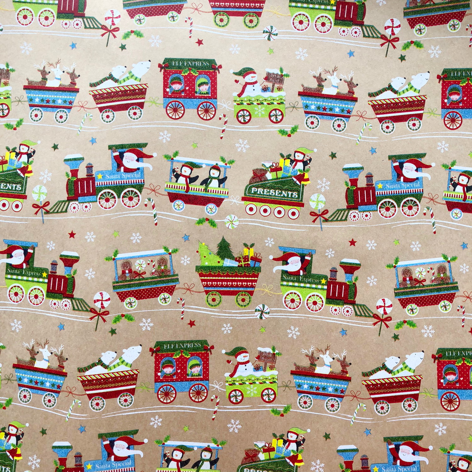 JAM Industrial Bulk Wrapping Paper, 1/Pack, Christmas Train Gift Wrap