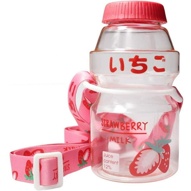 Plastic Fruit Juice Water Bottle Milk Cartoon Shaker Bottle 16oz 480ML Transparent Portable Leak Proof Travel Drinking Bottle for Kids Girl Adult Red