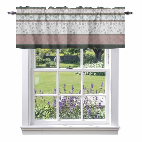 Spring Florals Valances for Windows, Red Green Floral Country Farm Style Stripes Valance Window Treatment Rod Pocket Short Curtains Valances for Kitchen Bathroom 42"W x 12"L