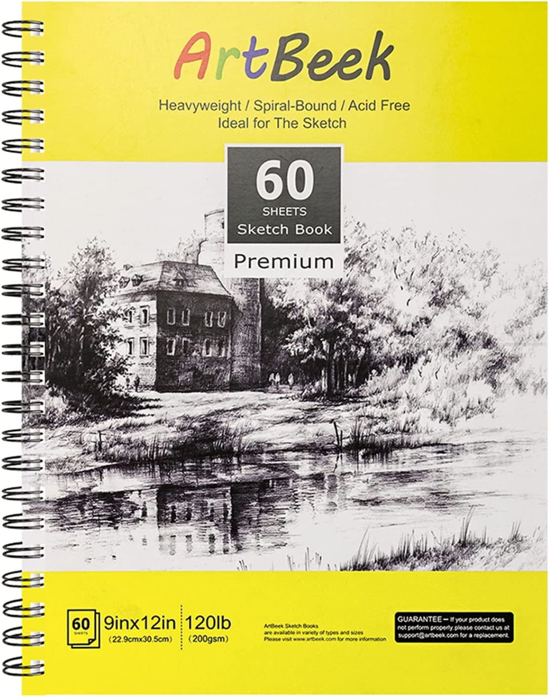 ArtBeek 9x12” Mixed Media Sketch Pad, 120lb/200gsm, 60 Sheets Spiral