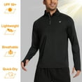 thumbnail image 6 of Taigaofy Men's Running Shirt Long Sleeve Quarter Zip Pullover Moisture Wicking UPF 50+ UV Protection Quick Dry Athletic Workout Shirts Black L, 6 of 10