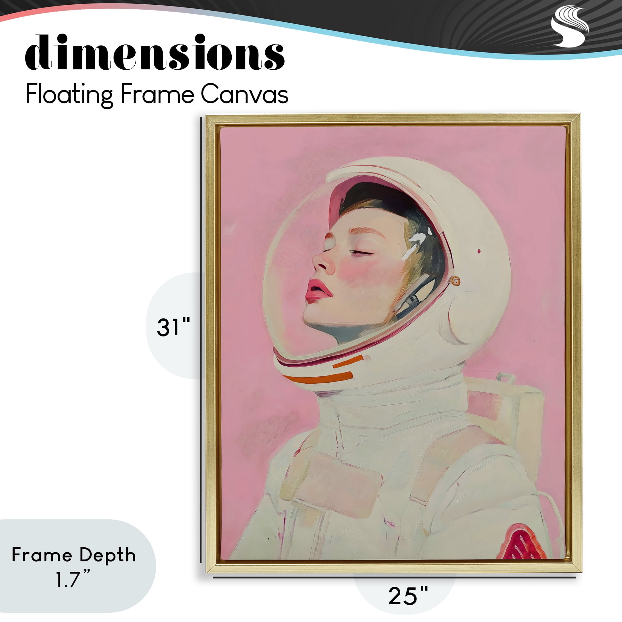 Stupell Industries Pink Astronaut Girl Gold Framed Floater Canvas Wall Art, design by The Prints Vibe