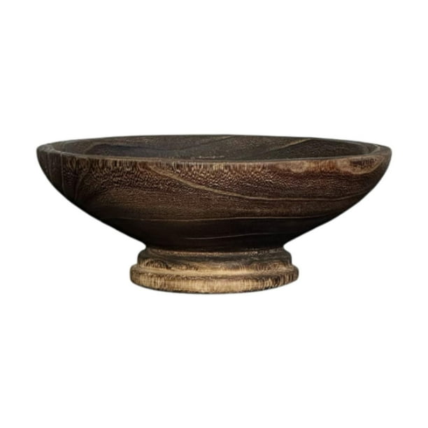 Cuenco de pedestal decorativo, frutero de madera, tabla de servir redonda, tabla de servir de madera marrón