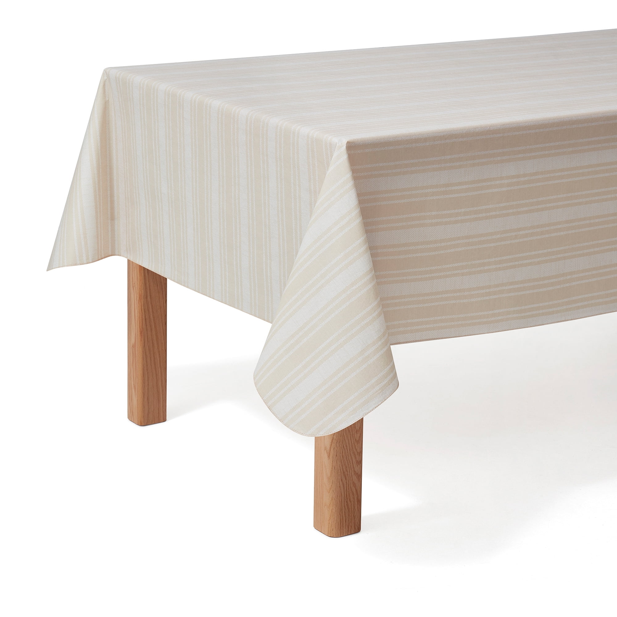 Mainstays PEVA Tablecloth 70" Round, Beige Tan Stripe