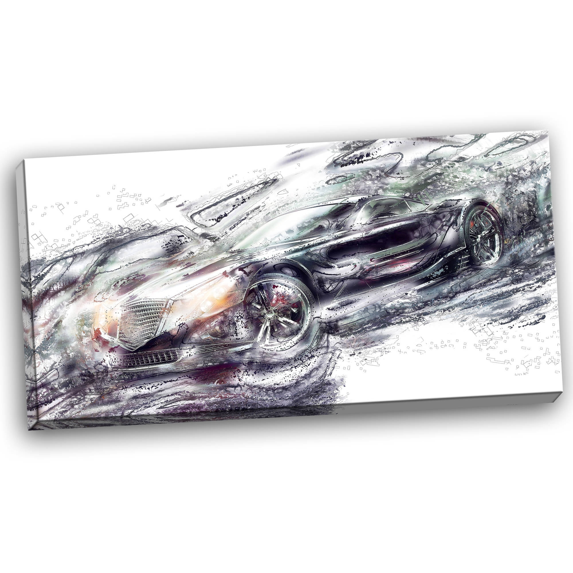 DESIGN ART Abstract Black Super Car Small Gallery Wrapped Canvas