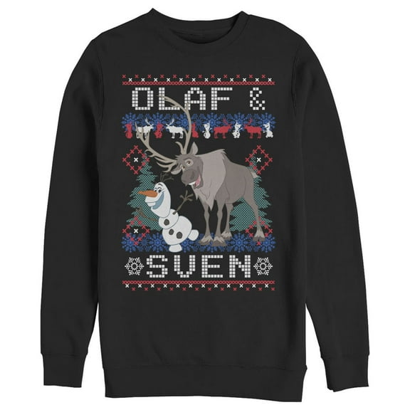Men's Frozen Ugly Christmas Olaf Sven Sweatshirt Black Large
