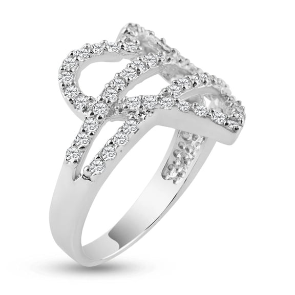 Sterling Silver 925 Rhodium Plated Pave Set Open Heart Ring Band White CZ Jewelry Female Size 6
