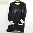 thumbnail image 2 of FAVIPT Women Fleece Sweatshirts Lined Sherpa Crew Neck Underwear Long Sleeve Heart Print Tops Winter Fall Warm Pockets Shirts Black,S, 2 of 4