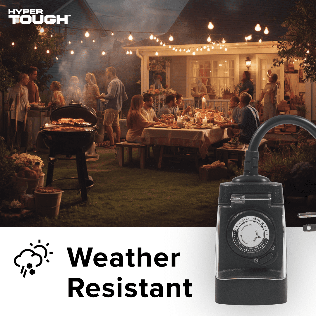 (4 pack) Hyper Tough All-Weather Outdoor Timer with 1 Grounded Outlet, 3-Prong Outlet, 6 inch Cord, 15 Amps