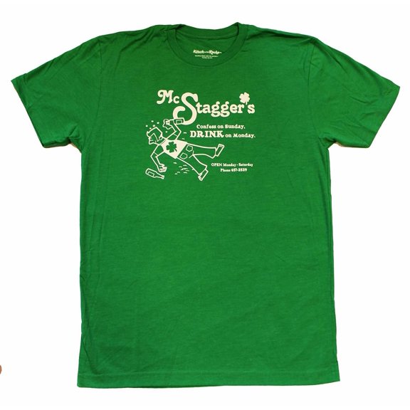 Crowded Coop, LLC Kitsch on the Rocks McStagger's Men's Green T-Shirt - X-Large Male