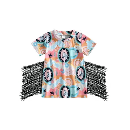

Toddler Baby Girls Western Dress Short Sleeve Round Neck Horse/Cow Print T-Shirt Dress