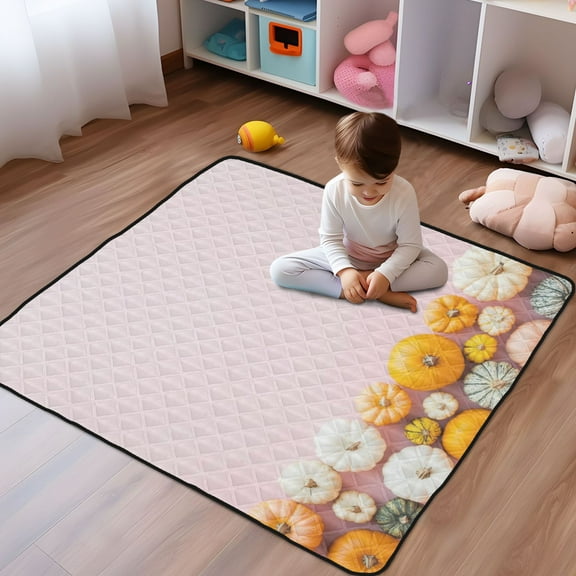 WOBOGO Small Pumpkins Baby Playmats Extra Large Waterproof Rollable Activity Pads for Toddlers 50×50inch