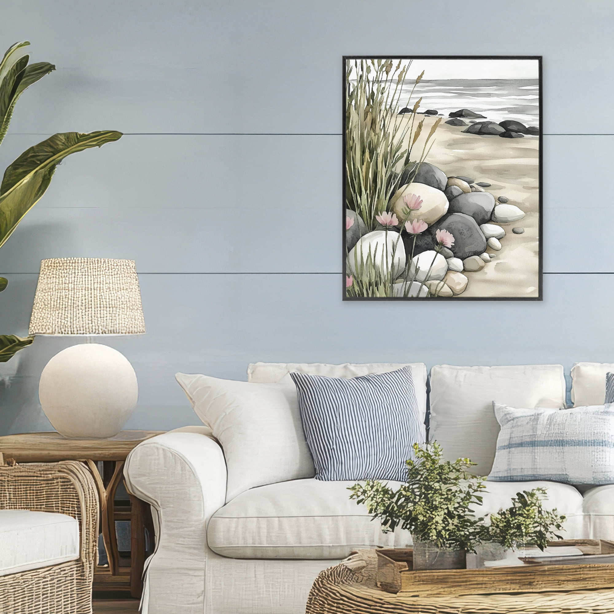 Stupell Industries Coastal Calm Pebbles Black Framed Giclee Art, design by Riley B