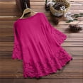 thumbnail image 5 of Plus Size Blouse Women Vintage Lace Patchwork Bow V-Neck Shirt Embroidery Summer Three Quarter Retro Solid Top Dressy Lightweight Comfy Outfits Going Out Tops Ladies Fashion Trendy, 5 of 6