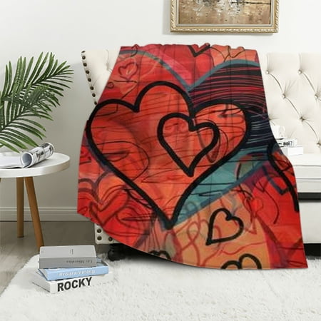Pratyus Hearts, Lines, Detailed Painting Throw Blankets for Sofa Couch Cottagecore Room Decor Flannel Material Blanket for All Seasons - Bed, Yoga, Picnic, Pool Lounging 40x50in