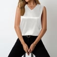 thumbnail image 5 of Stichou Women's Silk Satin Tank Tops V Neck Pleated Dressy Casual Sleeveless Blouses Spring Summer Business Work Shirts White L, 5 of 5