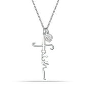 "LeCalla Sterling Silver Faith Cross Pendant Necklace for Women and Teen 16+2"""