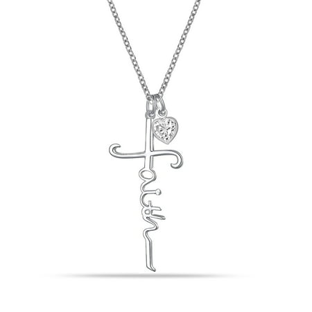 "LeCalla Sterling Silver Faith Cross Pendant Necklace for Women and Teen 16+2"""