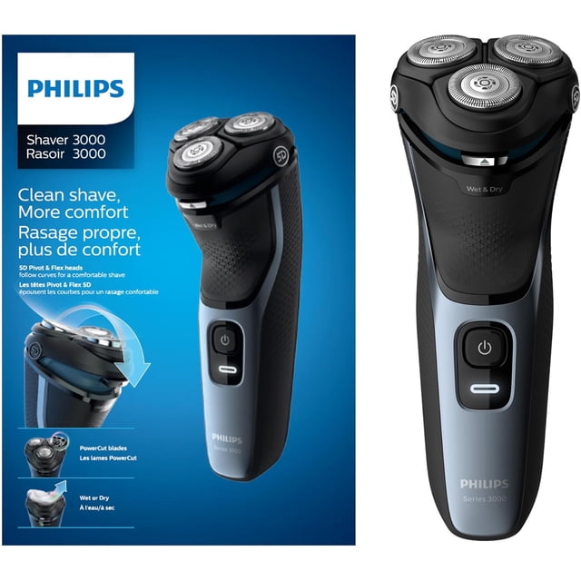 Philips Series 3000 Humide & Sec - Têtes Pivotantes 5D + Lames PowerCut - Rasoir Sans Fil (S3133/51) - Bleu Brillant - Neuf
