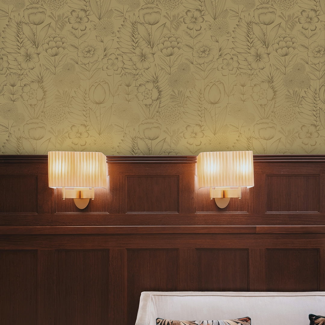 Tempaper Homestead Floral Metallic Gold Peel and Stick Wallpaper, 20.5" x 16.5'