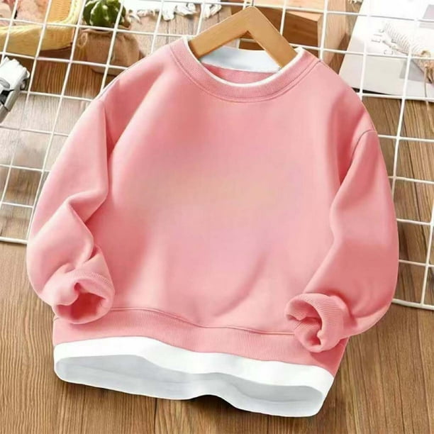 Cowsor Boys Girls Crewneck Sweatshirts Toddler Baby Sweatshirt Solid Cotton Soft Long Sleeve Active Pullover Tshirts