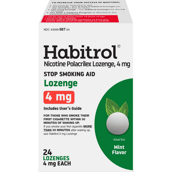 Habitrol Nicotine Lozenges 4mg Mint Flavor Stop Smoking Aid to Reduce Withdrawal Symptoms, 24 Count