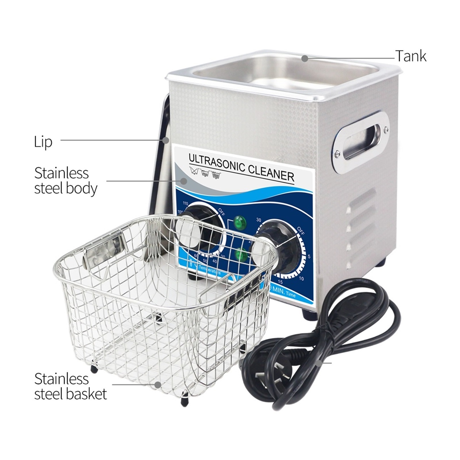 120W 2L Portable Ultrasonic Cleaner 40khz Heating Knob Stainless Steel Bath With Cleaning Basket Hardware Parts Spark Wash ,Strong Cleaning