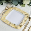 Efavormart 10 Pack Disposable Square Plates| Salad Dessert Plates | 7" | Gold & White | Diamond Rims