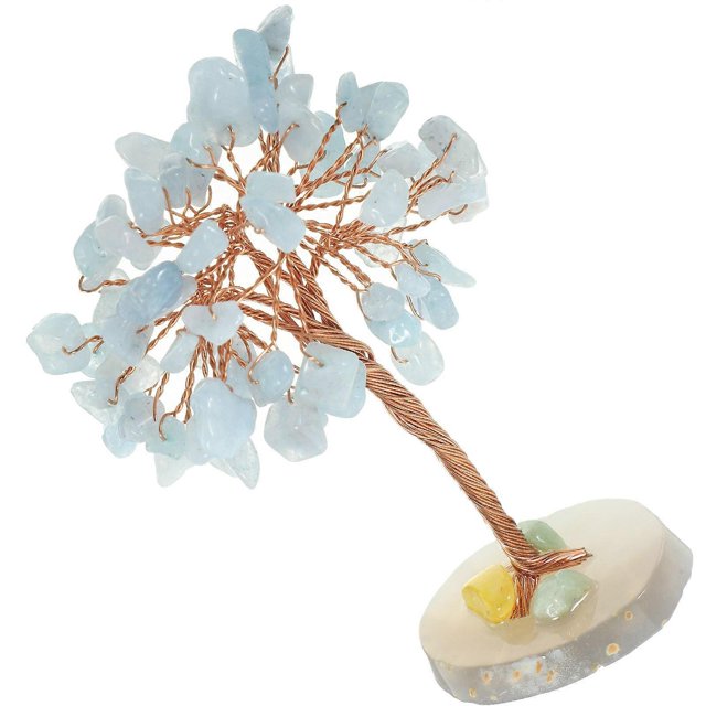 Woven Crystal Tree Adornment for Living Room Home Decor Blue Crystal Metal 1Pcs